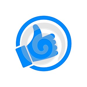 Blue thumb up icon isolated on white background. Like button. Social media icon. Vector illustration