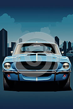 Blue Thunder. Vintage Muscle Car Roars Against the City