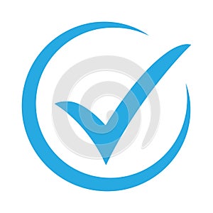 Blue tick icon vector symbol, checkmark isolated on white background, checked icon or correct choice sign, check mark or checkbox