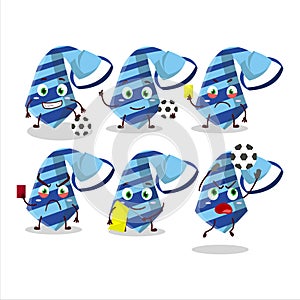 Blue tie cartoon character working as a Football referee