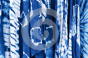 Blue tie dye pattern, background fabric, indigo fabric, Thai fabric Can be easily custom made, blue tie-dye patterned shirts sold