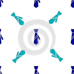 Blue Tie icon isolated seamless pattern on white background. Necktie and neckcloth symbol. Vector Illustration