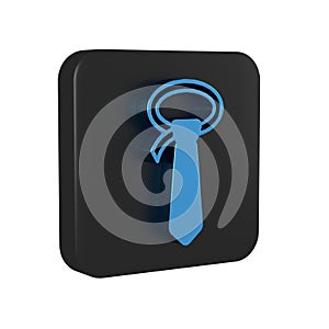 Blue Tie icon isolated on transparent background. Necktie and neckcloth symbol. Black square button.