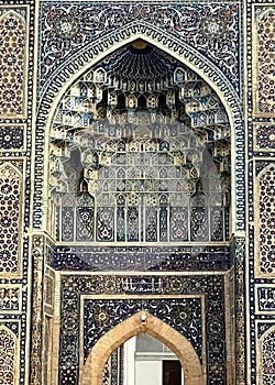 Blue tiled archway of Amir Timur Mausoleum, Samarkand, Uzbekistan