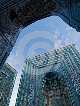 Blue tiled facades of Shahi-Zinda photo
