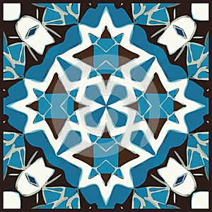 Blue Tiles Arabesque Background, Iranian Mosaic Pattern, Old Fasion Retro Islam Mosaic Tile, Oriental Vintage Wall