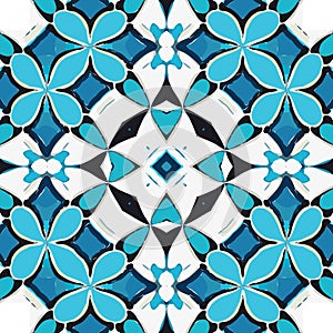 Blue Tiles Background, Old Fasion Retro Azulejo Mosaic Tile, Vintage Portuguese Wall Ceramic Seamless Pattern