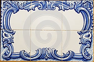 blue tiles of portuguese plaque photo