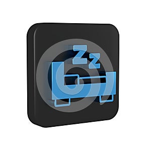 Blue Time to sleep icon isolated on transparent background. Sleepy zzz. Healthy lifestyle. Black square button.
