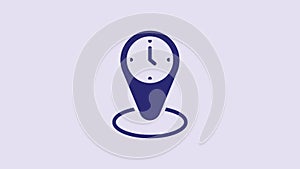 Blue Time zone clocks icon isolated on purple background. 4K Video motion graphic animation