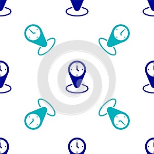 Blue Time zone clocks icon isolated seamless pattern on white background. Vector