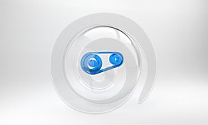 Blue Timing belt kit icon isolated on grey background. Glass circle button. 3D render illustration