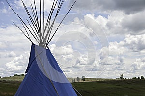 Blue tipi in `big sky` Montana