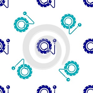 Blue Tire pressure gauge icon isolated seamless pattern on white background. Checking tire pressure. Gauge, manometer