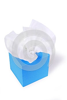 Blue kleenex style tissue box isolated on white
