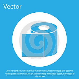 Blue Toilet paper roll icon isolated on blue background. White circle button. Vector Illustration