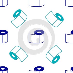 Blue Toilet paper roll icon isolated seamless pattern on white background. Vector