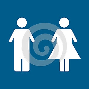 Blue toilet sign with white woman and man symbols. WC sign. Restroom