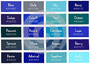 Blue Tone Color Shade Background with Code and Name