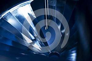 Blue tone jet engine blades closeup