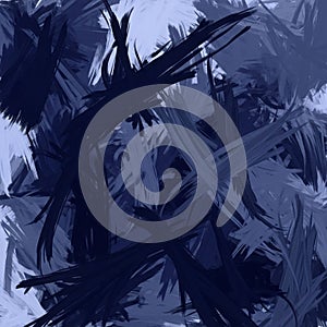 Blue-toned artwork featuring broad, dynamic brushstrokes that