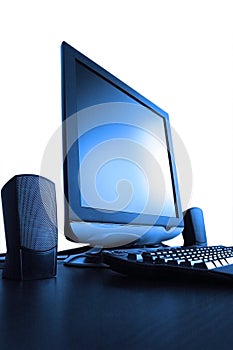 Blue-toned LCD screen with speackers