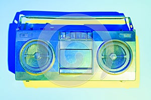 blue toned picture of retro boombox