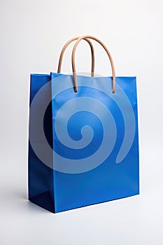 Blue tones paper bag mock-up isolated on white.
