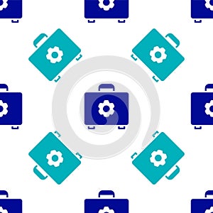 Blue Toolbox icon isolated seamless pattern on white background. Tool box sign. Vector Illustration