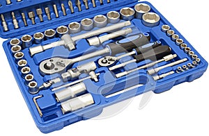 Blue toolbox with multiple tools
