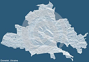 Blue topographic map of Donetsk, Ukraine