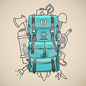 Blue tourist backpack