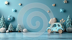 Blue Toy Car on Blank Background: Perfect for Baby Shower Invites, Birth Announcements, or Men\'s Day Celebrations!