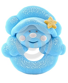 Blue toy doll in the form of a snowman isolated on transparent background.
