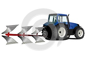 Blue tractor with plough photo