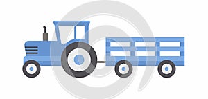 Blue tractor with trailer. flat style