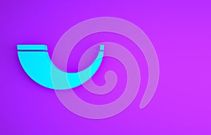 Blue Traditional ram horn, shofar icon isolated on purple background. Rosh hashanah, jewish New Year holiday traditional symbol.