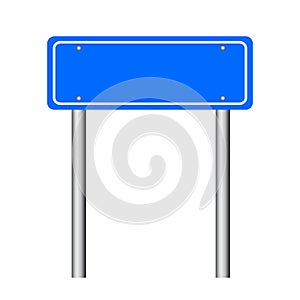 Blue traffic sign. Road board text panel, mockup signage direction highway city signpost location street arrow way vector