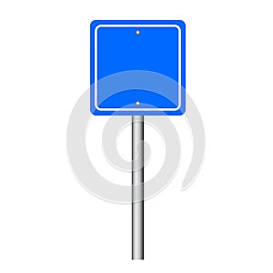 Blue traffic sign. Road board text panel, mockup signage direction highway city signpost location street arrow way vector