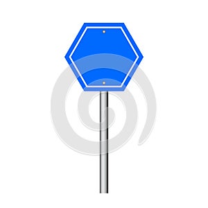 Blue traffic sign. Road board text panel, mockup signage direction highway city signpost location street arrow way vector