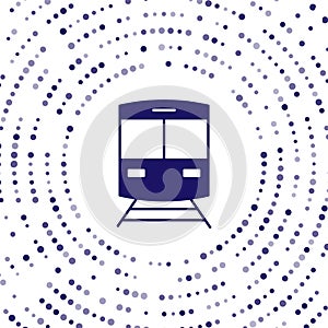 Blue Train and railway icon isolated on white background. Public transportation symbol. Subway train transport. Metro