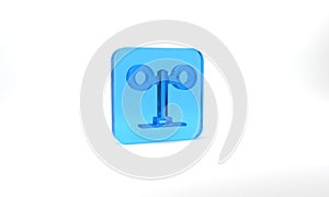 Blue Train traffic light icon isolated on grey background. Traffic lights for the railway to regulate the movement of