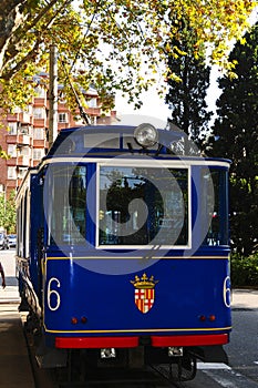 The blue tram to Tibidabo in Barcelona