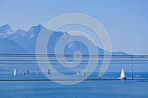 Blue tranquil landscape on Leman lake