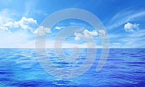 Blue tranquil sea and sky background. 3D illustration