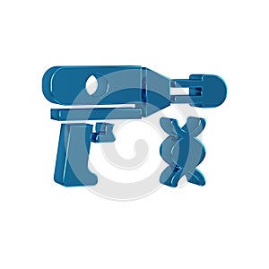 Blue Transfer liquid gun in biological laborator icon isolated on transparent background.