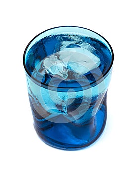 A blue transparency modern glass fill with fresh ice and water