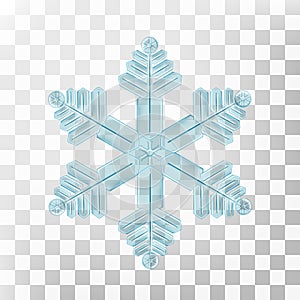 Blue transparent snowflake, winter decoration, ice crystal for design