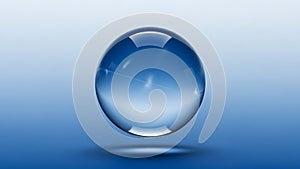 Blue transparent sphere on gradient blue background