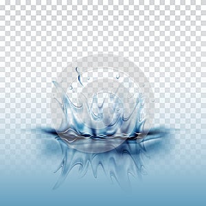 Blue transparent water splash with reflection blue water drops and ripple isolated, illustration vector